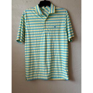Vineyard Vines Mens Small Yellow Blue Striped Performance Golf Polo Shirt S
